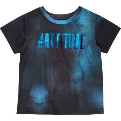 Mini boys blue attitude print t-shirt